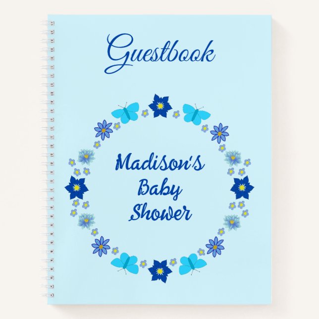 Cuaderno Baby Shower Blue Baby Boy Butterflies and Flowers (Anverso)