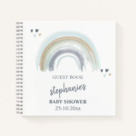 Cuaderno Baby Shower Blue Boho Rainbow Guest Book