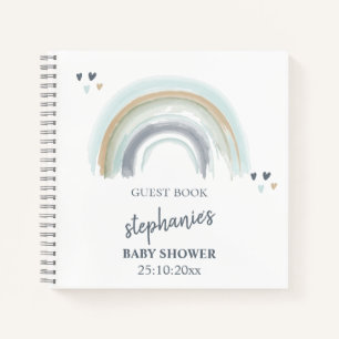 Cuaderno Baby Shower Blue Boho Rainbow Guest Book