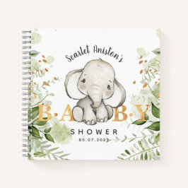 Cuaderno Baby Shower Cute Elephant Greenery Guest Book