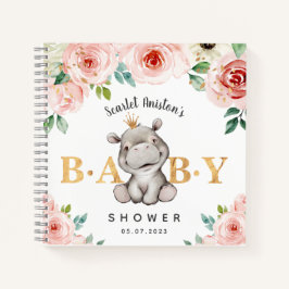 Cuaderno Baby Shower Cute Hippo Floral Guest Book