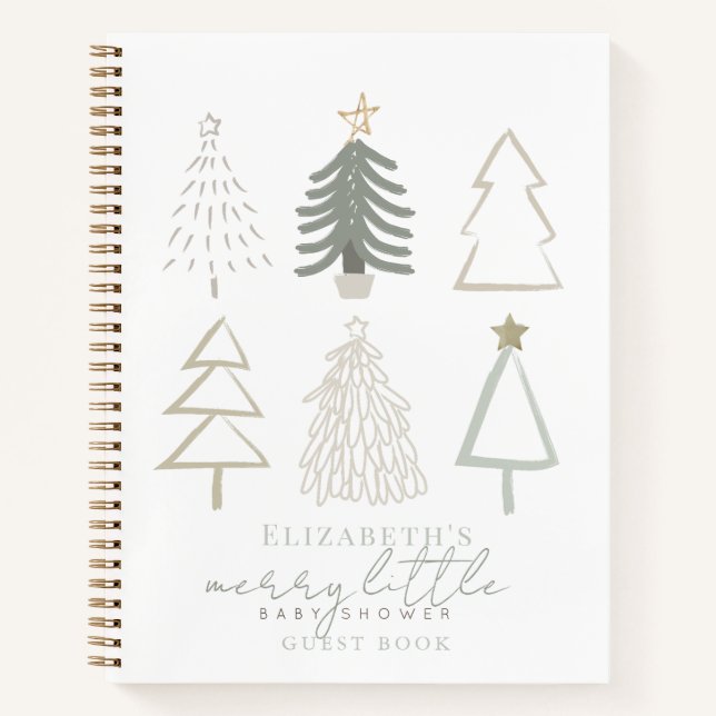 Cuaderno Baby Shower de Boho Green Christmas Trees (Anverso)