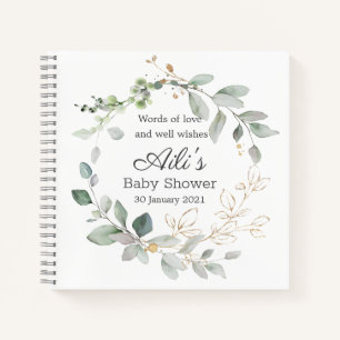 Cuaderno Baby Shower de follaje verde