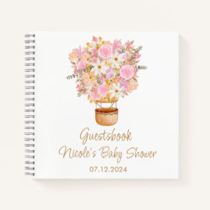 Cuaderno Baby Shower de globo aerostático rosa floral