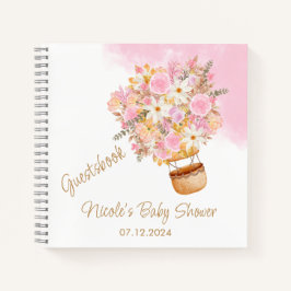 Cuaderno Baby Shower de globo aerostático rosa floral