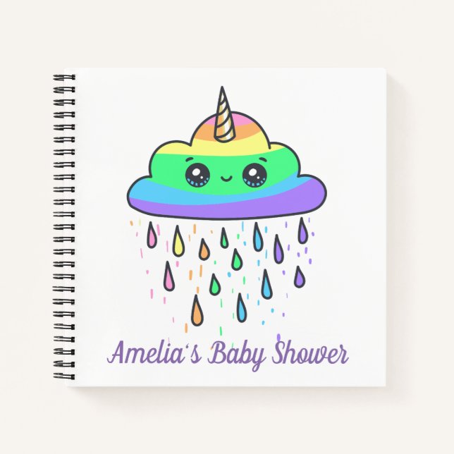 Cuaderno Baby Shower de la nube arcoiris de Unicornio (Anverso)