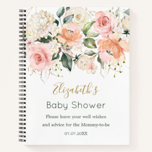 Cuaderno Baby Shower de rosas rosadas acuarelas florales de