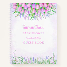 Cuaderno Baby Shower Floral Lavender Pink Tulips Guest Book