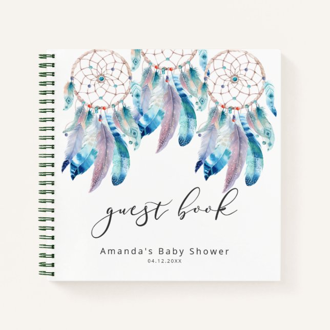 Cuaderno Baby Shower Guest Book Boho Dreamcatcher Shower (Anverso)