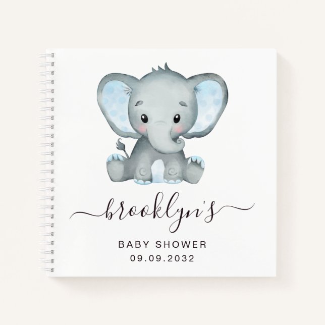 Cuaderno Baby Shower Guest Book | Elefante azul (Anverso)