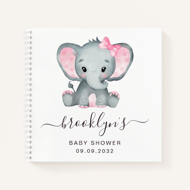 Cuaderno Baby Shower Guest Book | Elefante rosa (Anverso)