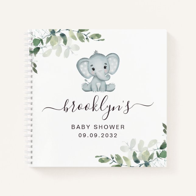 Cuaderno Baby Shower Guest Book | Eucalyptus elefante (Anverso)
