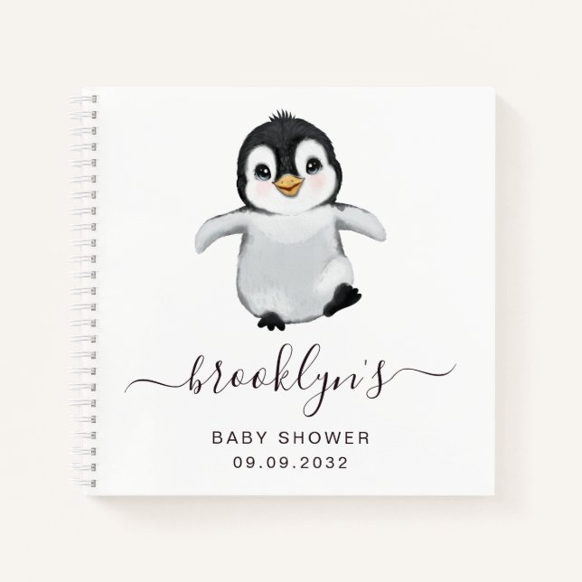Cuaderno Baby Shower Guest Book | Pingüino gris (Anverso)
