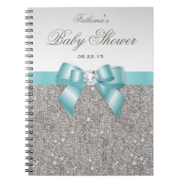 Cuaderno Baby Shower Guestbook Faux Silver Sequins Verde az