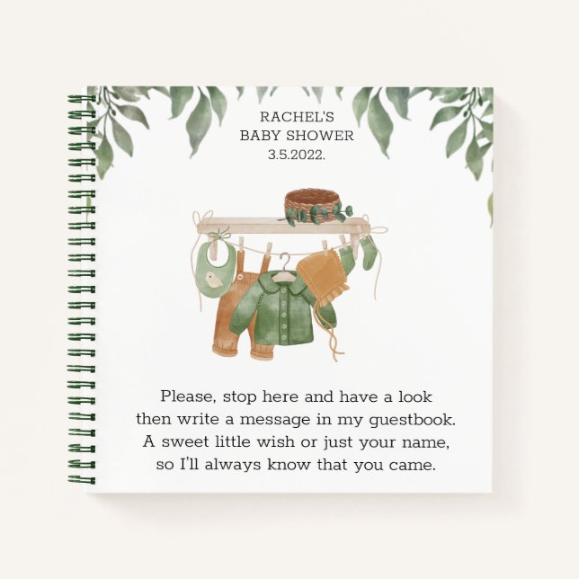 Cuaderno Baby Shower Guestbook Sage Green Greenerenery (Anverso)