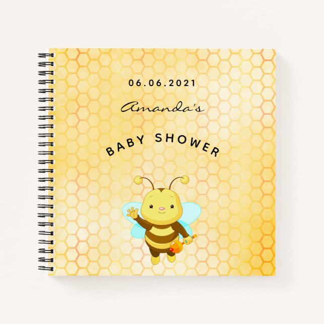 Cuaderno Baby Shower lindo bumble bee honeycomb (Anverso)