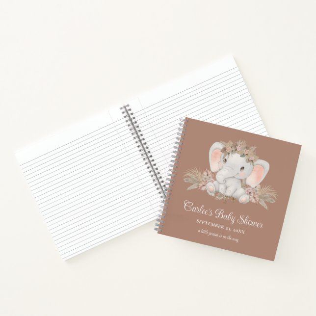 Cuaderno Baby Shower neutral de género sobre elefante lindo (Interior)