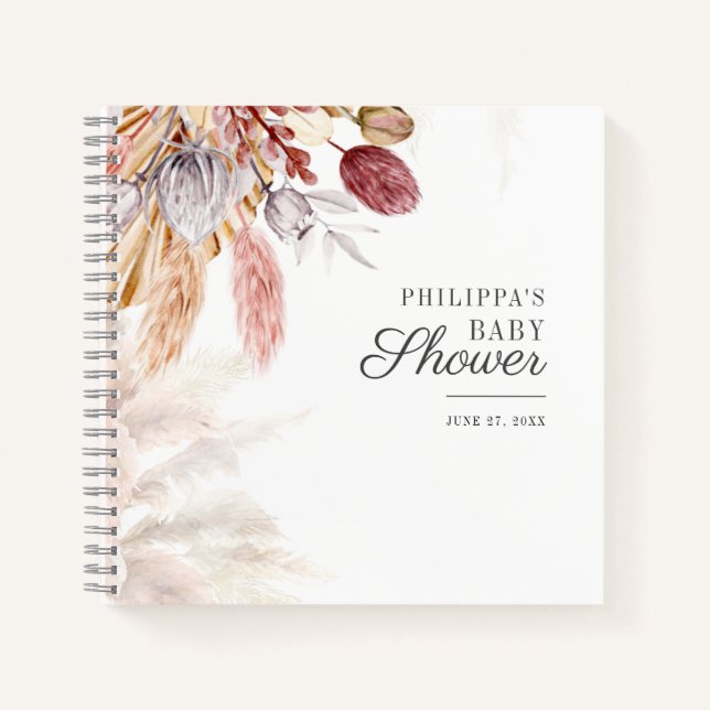 Cuaderno Baby Shower Pampas Grass Tan Terracotta Guest Book (Anverso)