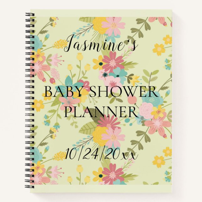 Cuaderno Baby Shower personalizado de floraciones verdes ro (Anverso)
