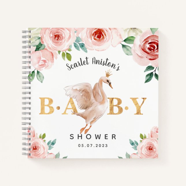 Cuaderno Baby Shower Swan Floral Guest Book (Anverso)