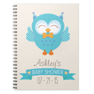 Cuaderno Baby Shower Turquoise Blue & Purple Boy Owl