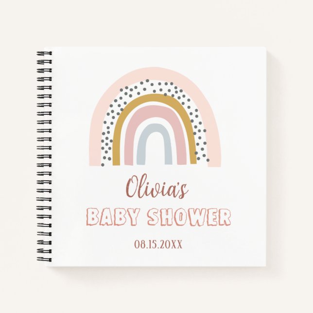 Cuaderno Baby Shower Watercolor Boho Arcoiris y sol (Anverso)