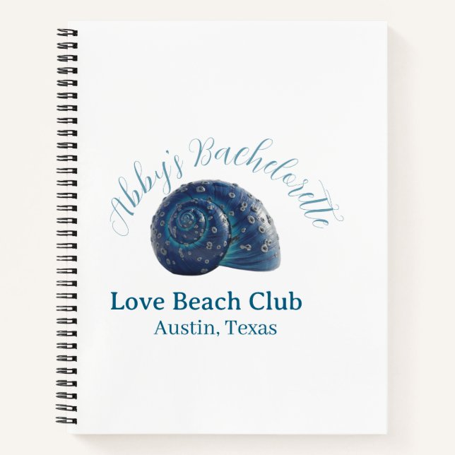 Cuaderno Bachelorette party beach club blue sea shell name  (Anverso)