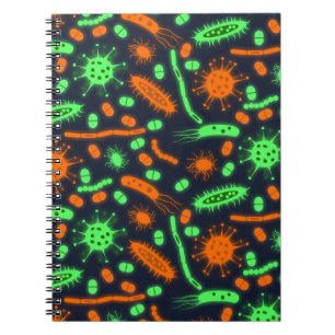 Cuaderno Bacteria Brillante Microorganismo naranja verde tó