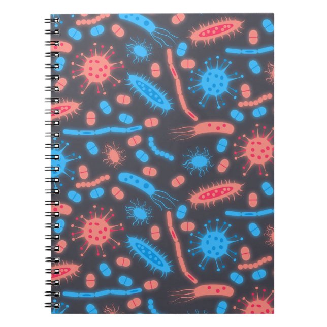 Cuaderno Bacteria Brillante Microorganismo rosa azul (Frente)