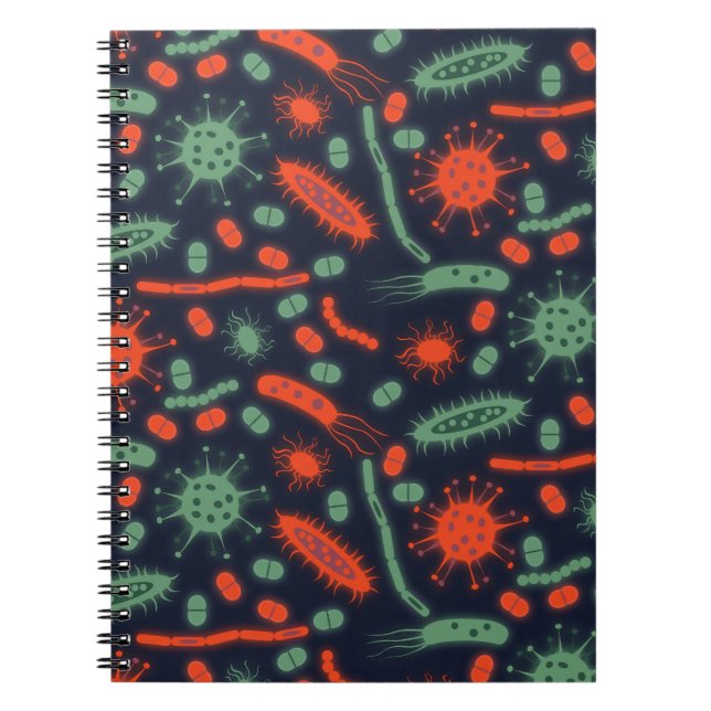 Cuaderno Bacteria Brillante Microorganismo verde rojo (Frente)