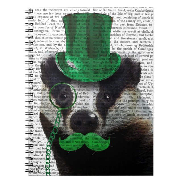 Cuaderno Badger con sombrero verde superior y bigote (Frente)