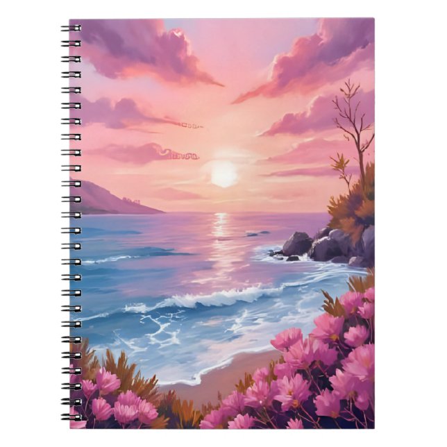 Cuaderno Bahía de la Playa Rosada | Acuarela de agua rosa d (Frente)