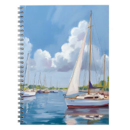 Cuaderno Bahía de veleros | Pintura de acuarela costera