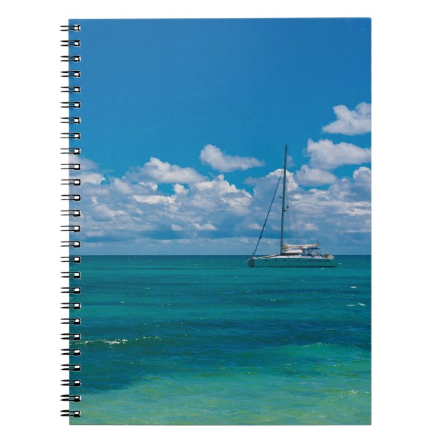 Cuaderno Bahía tropical azul paisaje marino (Frente)