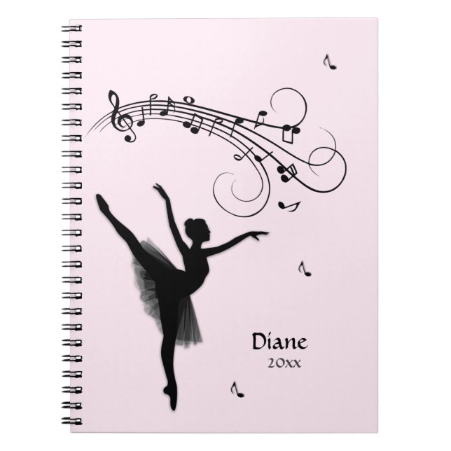Cuaderno Bailando Ballerina con música rosa (Frente)