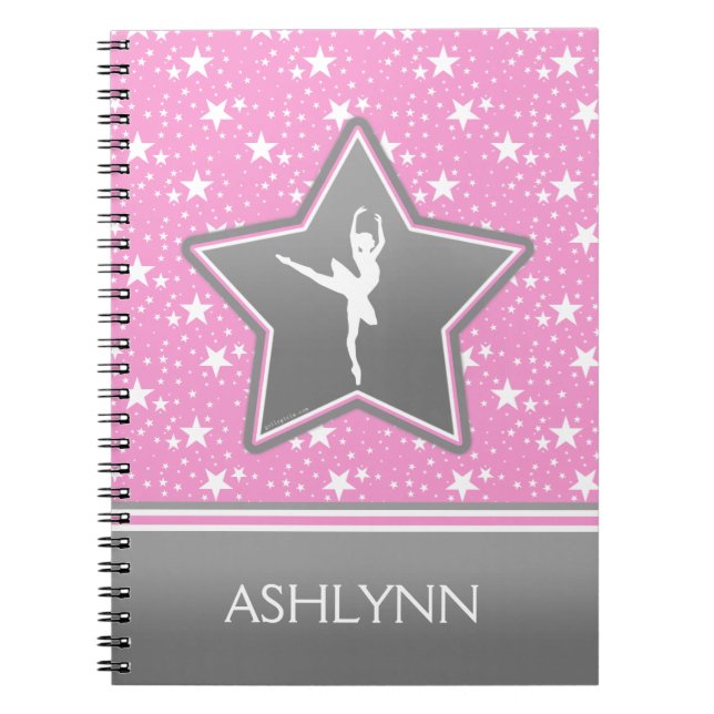 Cuaderno Bailarín entre las estrellas en rosa con SU NOMBRE (Frente)