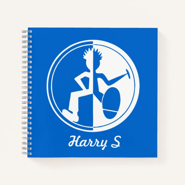 Cuaderno Bailarín funky gráfico blanco sobre azul personali (Anverso)