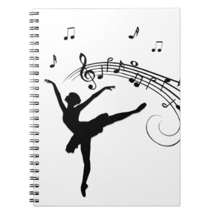 Cuaderno Bailarina bailando con notas musicales