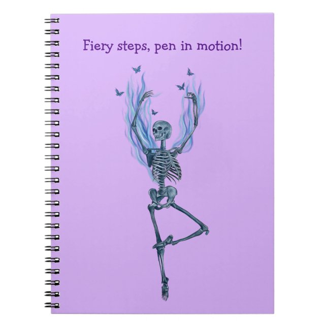 Cuaderno Bailarina de Esqueleto de Llamas de Fuego Azul Púr (Frente)