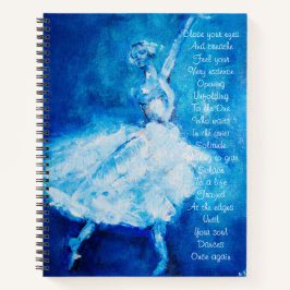 Cuaderno Bailarina en azul y blanco con poesía inspiradora