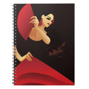 Cuaderno Bailarina española de flamenco con ventilador, neg