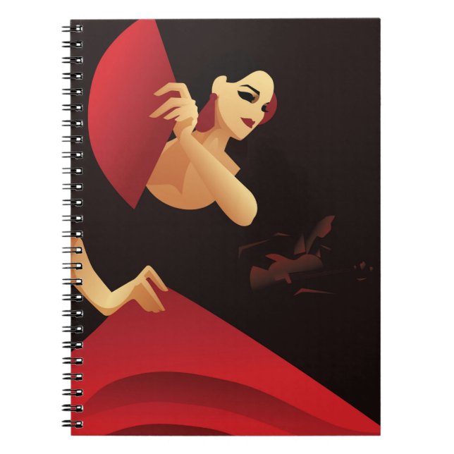 Cuaderno Bailarina española de flamenco con ventilador, neg (Frente)