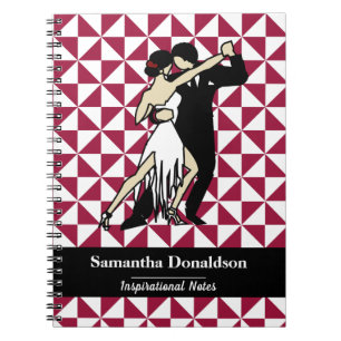 Cuaderno Bailarinas retro de tango sobre geométrica borgoña
