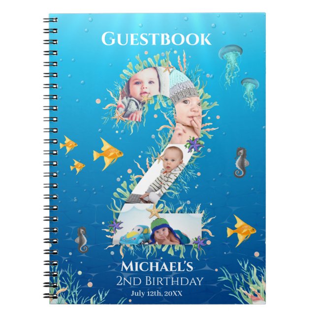 Cuaderno Bajo el Collage de fotos del Mar Segundo cumpleaño (Frente)