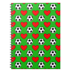 Cuaderno Balas De Fútbol Y Dibujo De Corazones Rojos