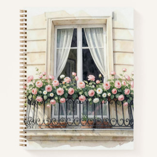 Cuaderno Balconada de rosas de París en acuarela