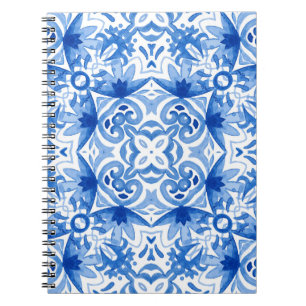 Cuaderno Baldosa azul blanca, acuarela sin costura.