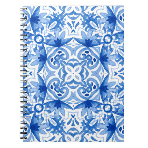 Cuaderno Baldosa azul blanca, acuarela sin costura.