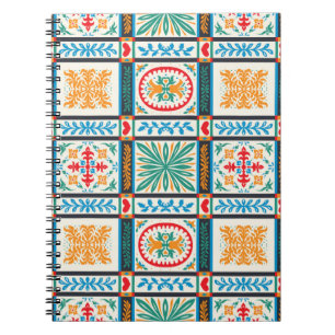 Cuaderno Baldosa de mayólica italiana. Bordados con flores 