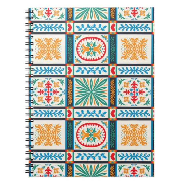 Cuaderno Baldosa de mayólica italiana. Bordados con flores  (Frente)